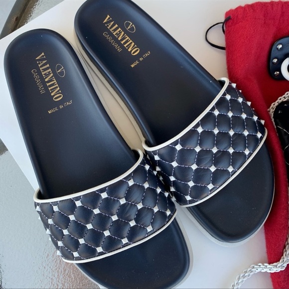 Valentino Garavani Shoes - 💙SOLD💙Navy & White Valentino Rockstud Slides